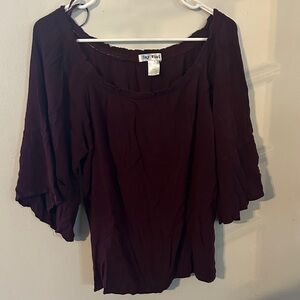 Say What? Women's Burgundy Off-Shoulder Peasant Blouse